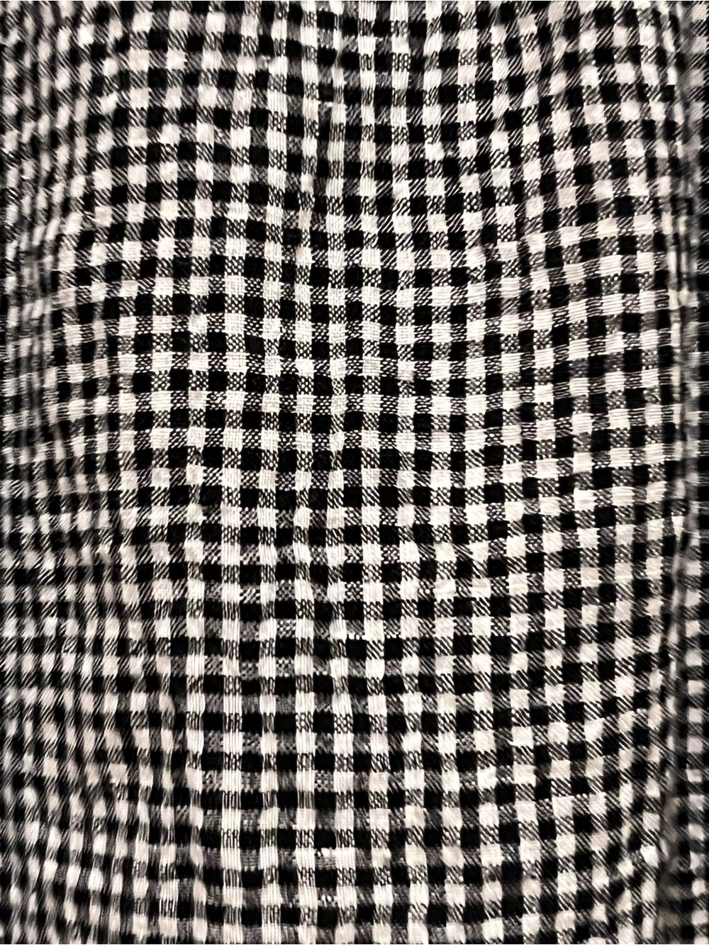 Eileen Fisher Puckered Organic Linen Gingham Black White Classic Collar Shirt L - Picture 9 of 11